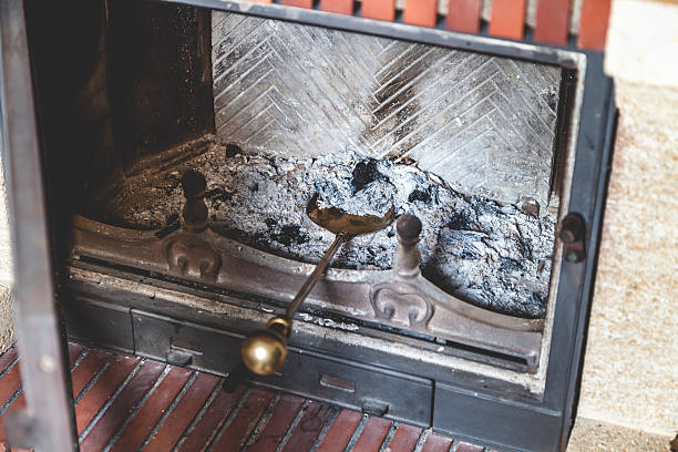 istock Shovel ash in furnace lay extinct fireplace 588970624