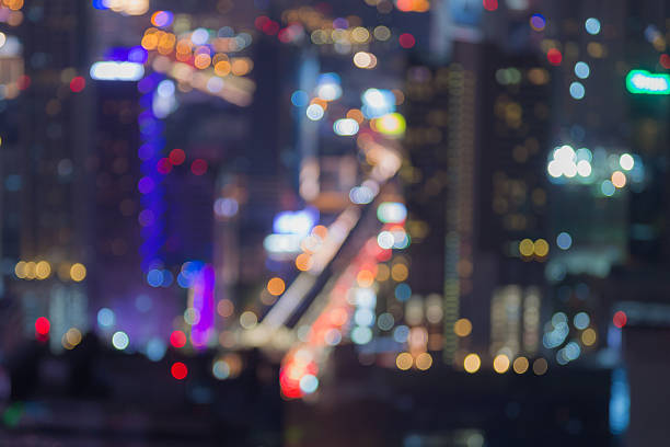 istock Aerial view blurred lights city office building 588971194