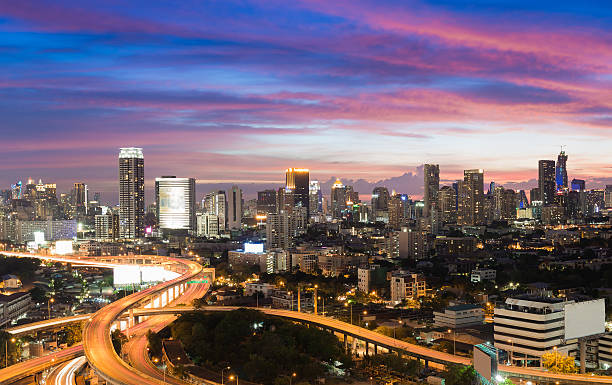 istock City downtown aerial view with beautiful twilight sky 588973374