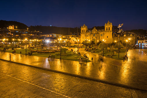 Cordoba, Spain - April 11, 2023: Tourists in Corredera Square at night.