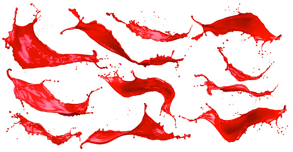 abstract red color splash set isolated on white background