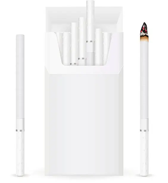 Vector illustration of Pack of cigarettes and single burning cigarette