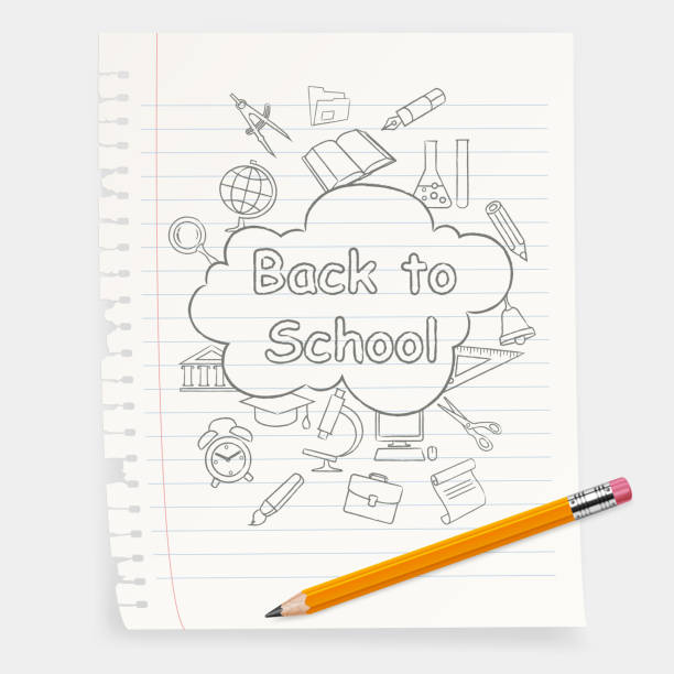 Freehand school illustration. Pencil Freehand school illustration. Pencil. Vector sketch icons on white book dedication stock illustrations