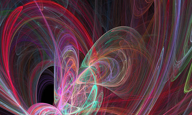 istock Fractal image of colorful lines forming a vortex motion. 588979766