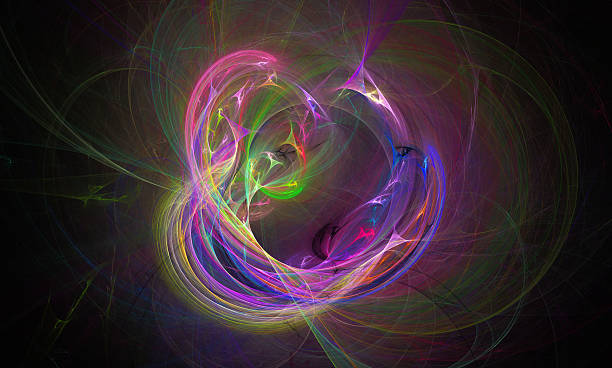 istock Fractal image of colorful lines forming a vortex motion. 588980442