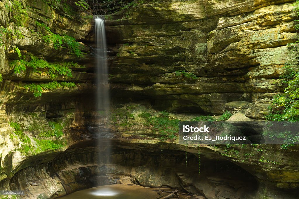 Summer morning falls. Cascade after the morning Summer rain in St. Louis Canyon.  Starved Rock State Park, Illinois, U.S.A. Illinois Stock Photo