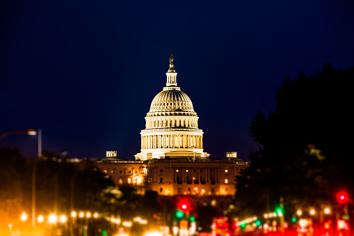 Capitol Hill from Constitution Avenue at Night, Washington D.C.