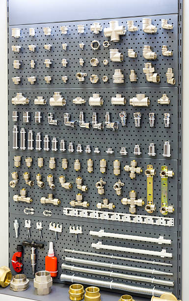 istock Set of pipe fittings and fixturing components 588984202