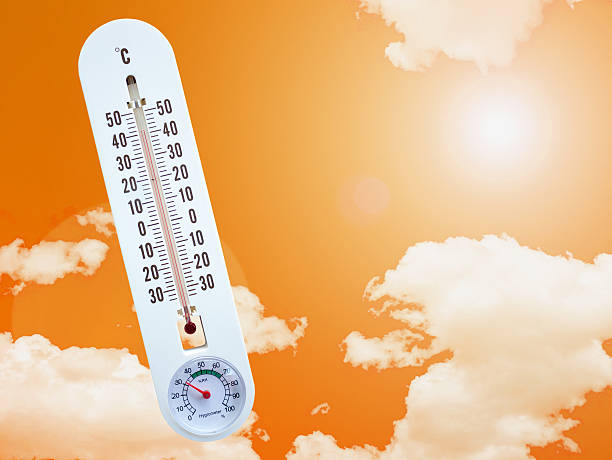 istock thermometer in the sky, hot temperature 588984600