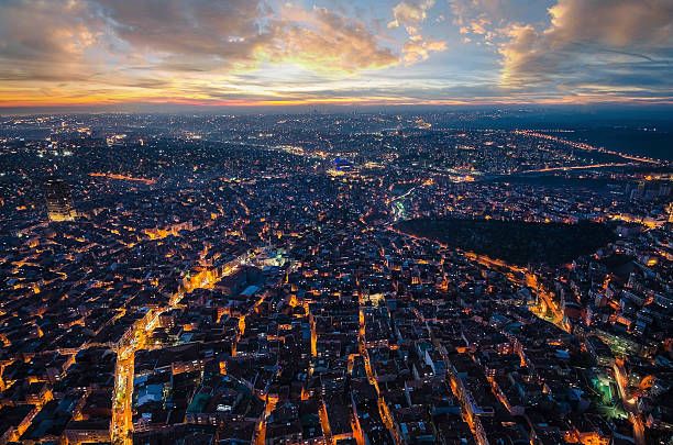 istock Aerial night panoramic view of Istanbul, Turkey 588984988