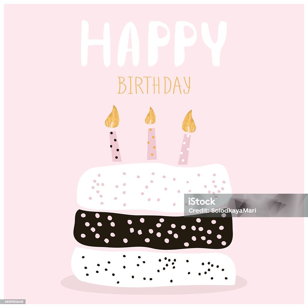 Cute Cake With Happy Birthday Wish Greeting Card Template Stock  Illustration - Download Image Now - iStock