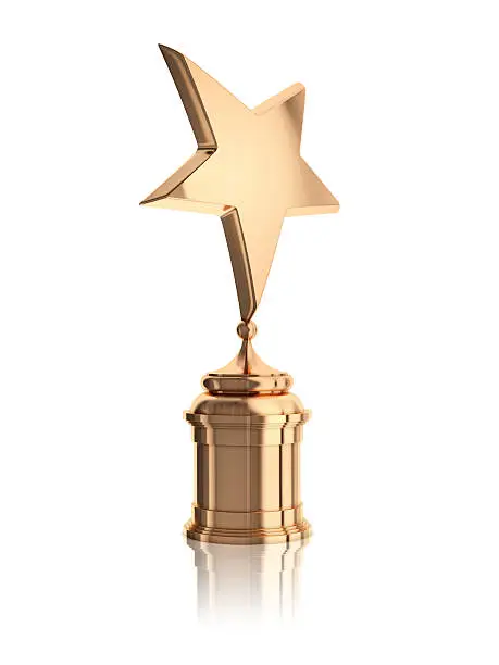 bronze star award on stand isolated on a white background