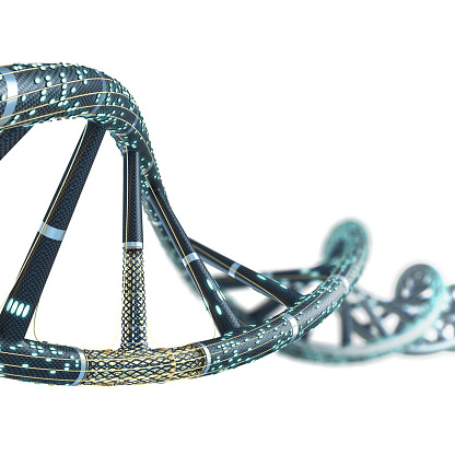 Artificial DNA molecule, the concept of artificial intelligence, on a white background