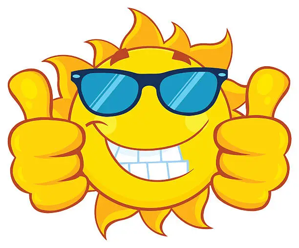 Vector illustration of Sun Giving Double Thumb Up