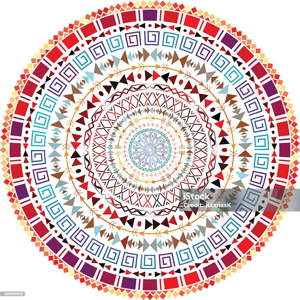 Round Aztec Ornament Decorative mandala with mix round ornaments. Bohemian style. Ornate medallion ethnic aztec pattern. Tribal ornament. Vector illustration. Mexican Culture stock vector