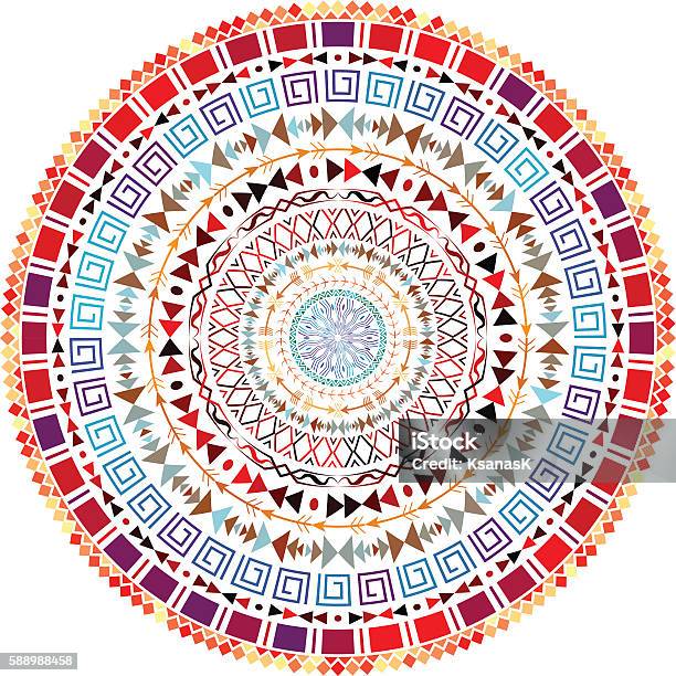 Round Aztec Ornament Stock Illustration - Download Image Now - Mexican Culture, Plate, White Background