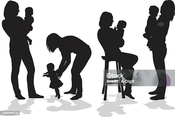 Daily Care Mom And Baby Stock Illustration - Download Image Now - In Silhouette, Mother, Baby - Human Age