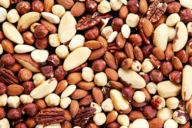 istock mix  of nuts. view from top. background 588990182