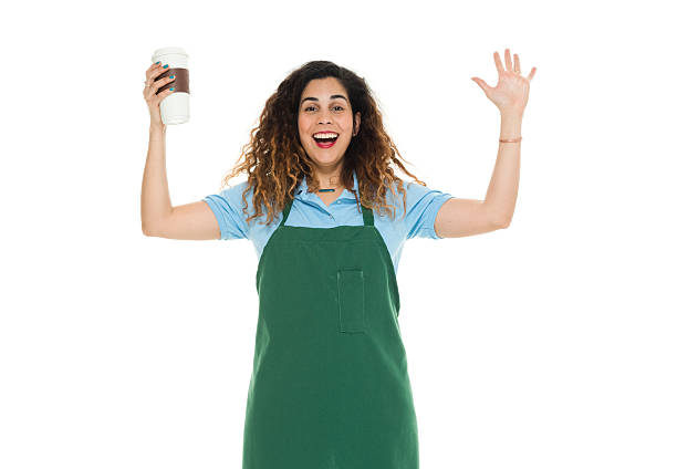 istock Barista holding coffee cup and  being happy 588990186