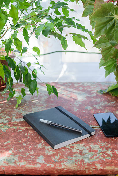 istock phone, pen, notebook and ficus 588990370