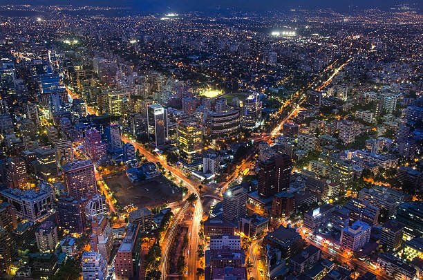 istock Panoramic city view from the Gran Torre Santiago in Santiago 588990678