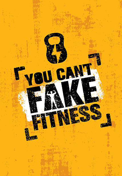 You Can't Fake Fitness. Workout Gym Motivation Sign Vector Template Workout and Fitness Motivation Quote With Speech Bubble. Creative Vector Typography Grunge Poster Concept gym borders stock illustrations