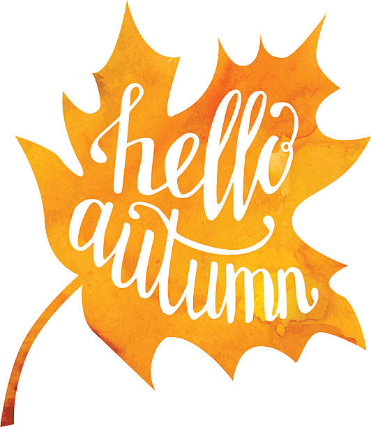 ilustrações de stock, clip art, desenhos animados e ícones de vector illustration with lettering hello autumn - tree symbol watercolour paints watercolor painting