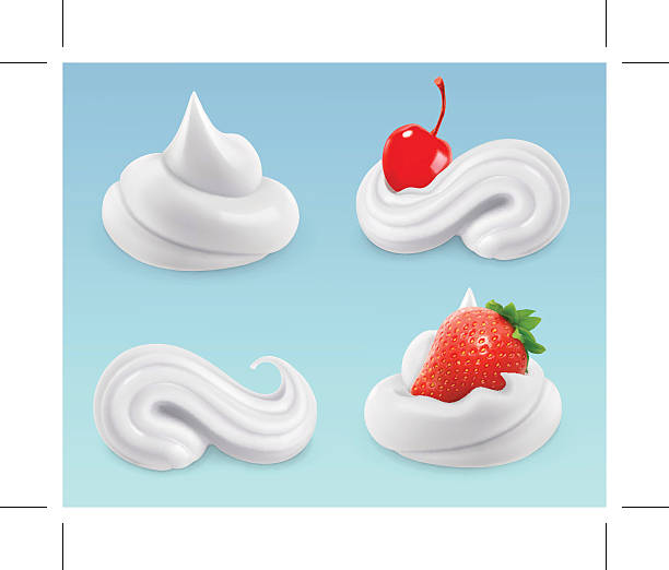 ilustraciones, imágenes clip art, dibujos animados e iconos de stock de crema batida, crema dulce, cerezas y fresas, vector set - nata montada