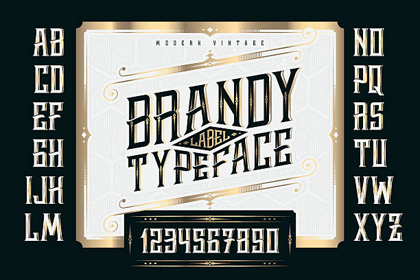ilustraciones, imágenes clip art, dibujos animados e iconos de stock de tipo de letra vintage brandy label con ornamento y patrón clásicos - steampunk
