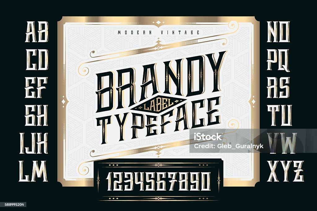 Vintage Brandy Label Typeface with classic ornate and pattern Typescript stock vector