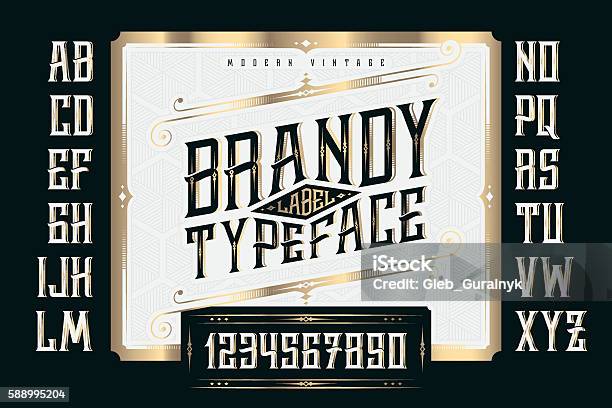 Vintage Brandy Label Typeface With Classic Ornate And Pattern Stock Illustration - Download Image Now