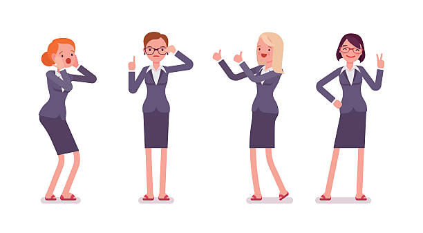 zestaw czterech biznesowych postaci kobiecych - sadness human face depression smiley face stock illustrations