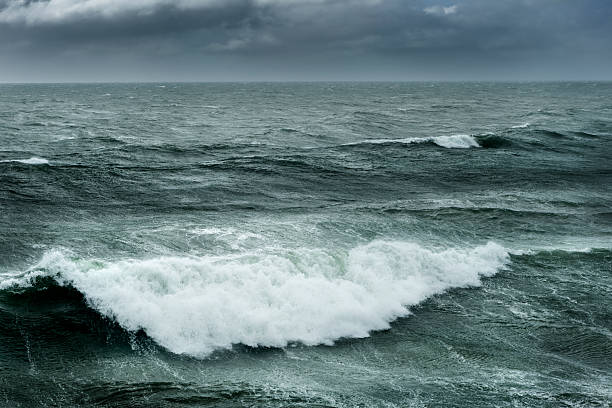 istock Winter storm over ocean with breaking waves 588997778