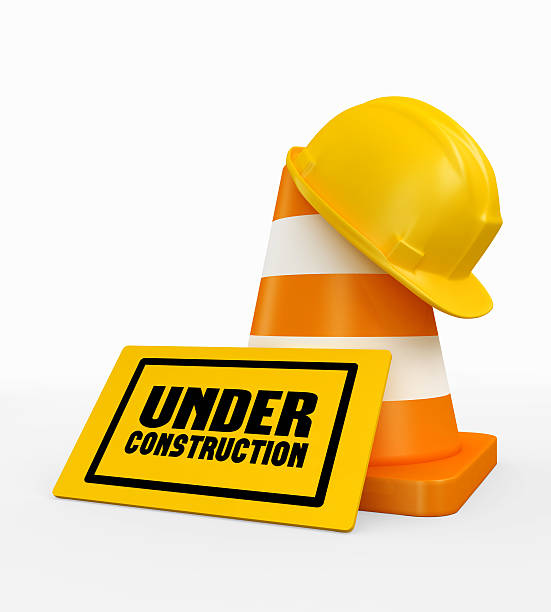 3D illustration of under construction concept. 3D illustration of under construction concept with clipping path. traffic cone isolated road warning sign three dimensional shape stock pictures, royalty-free photos & images