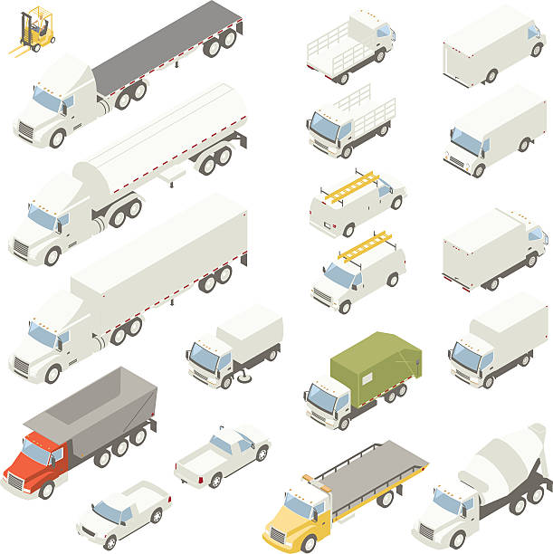 Isometric trucks vector art illustration