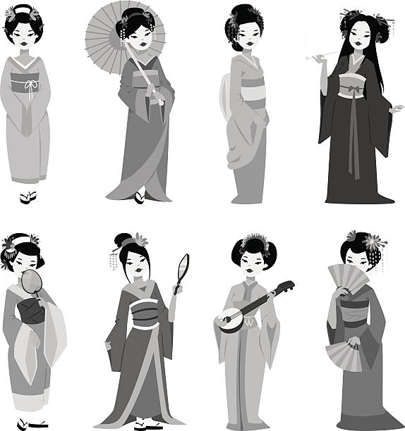 illustrations, cliparts, dessins animés et icônes de fille de geisha japonaise vectorielle - vertical single flower women teenager