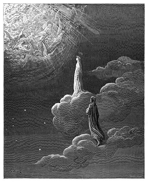 Dante and Beatrice ascend to the sphere of Mars 1870 The Dore Gallery by Edmund Ollier - Cassel, Petter and Galpin (London-New York) 1870 dante stock illustrations