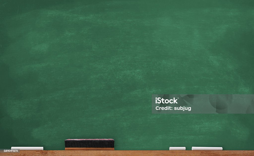 Old School Chalkboard Old School Chalkboard with chalks and eraser - Back To School Theme Chalkboard - Visual Aid Stock Photo