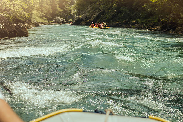 istock Rafting, boat trip. Front view with sunligh 589093900