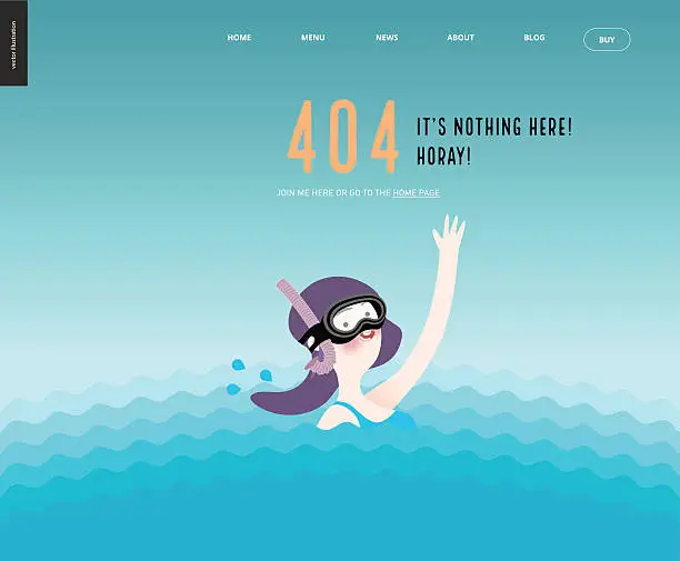 Vector illustration of Error web page template - waving girl in diving mask