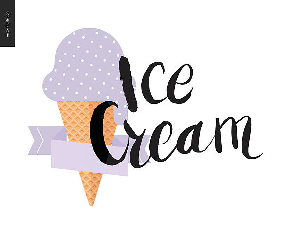 istock Ice Cream lettering and a violet scoop in waffle cone 589094146