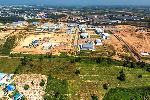 istock Industrial estate land development onstruction aerial view 589097170