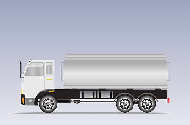 widok z boku big oil tankowiec ciężarówki - fuel pump gasoline natural gas gas station stock illustrations