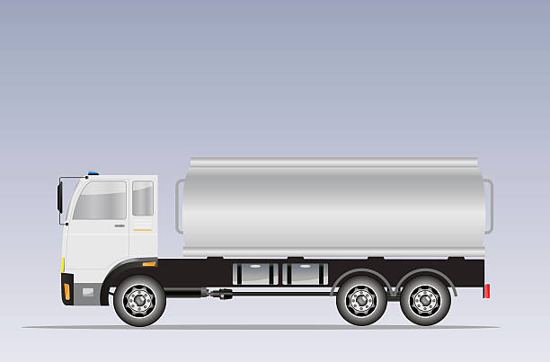 вид сбоку на грузовик big oil tanker - fuel tanker oil refueling fossil fuel stock illustrations