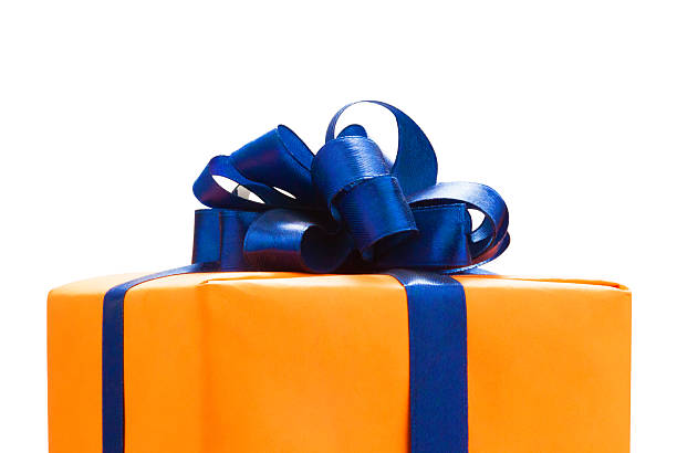 オレンジ紙で包まれたギフトボックス。 - isolated gift box wrapping paper celebration event ストックフォトと画像