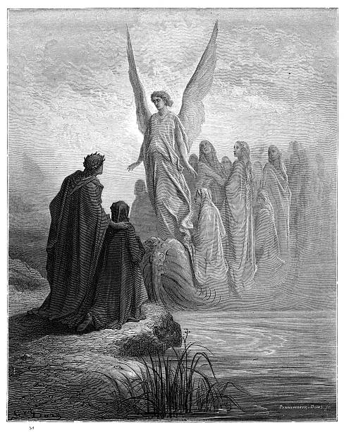 Arrival of souls purgatory engraving 1870 The Dore Gallery by Edmund Ollier - Cassel, Petter and Galpin (London-New York) 1870 dante stock illustrations