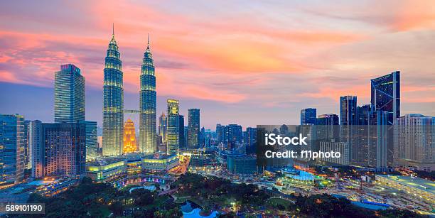 Kuala Lumper Skyline At Twilight Stock Photo - Download Image Now - Kuala Lumpur, Urban Skyline, Petronas Towers