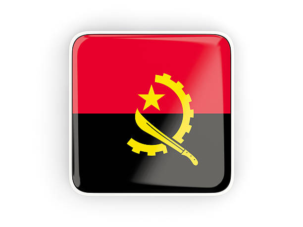 Flag of angola, square icon with white border. 3D illustration
