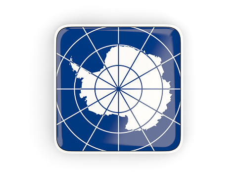 Flag of antarctica, square icon with white border. 3D illustration