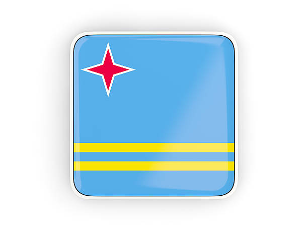 Flag of aruba, square icon with white border. 3D illustration
